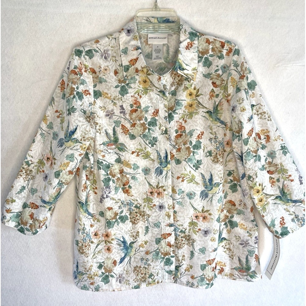 Alfred Dunner Women's Floral Hummingbird Print Blouse Small Nature Cottagecore - Picture 5 of 11